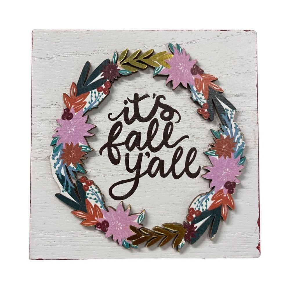 It’s Fall Y’All Whitewashed Distressed Wood Sign NWOT